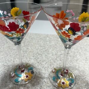 Vintage Floral Hand Painted Martini Glasses
